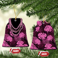 Pink Hawaii Kukui Nut Lei Ceramic Ornament Hawaiian Pattern Monstera Tropical Vibes - Polynesian Pride