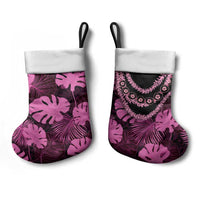 Pink Hawaii Kukui Nut Lei Christmas Stocking Hawaiian Pattern Monstera Tropical Vibes - Polynesian Pride