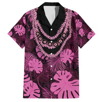 Pink Hawaii Kukui Nut Lei Family Matching Off Shoulder Maxi Dress and Hawaiian Shirt Hawaiian Pattern Monstera Tropical Vibes - Polynesian Pride