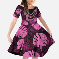 Pink Hawaii Kukui Nut Lei Family Matching Off Shoulder Short Dress and Hawaiian Shirt Hawaiian Pattern Monstera Tropical Vibes - Polynesian Pride