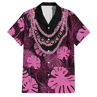 Pink Hawaii Kukui Nut Lei Family Matching Off Shoulder Short Dress and Hawaiian Shirt Hawaiian Pattern Monstera Tropical Vibes - Polynesian Pride
