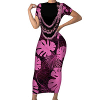 Pink Hawaii Kukui Nut Lei Family Matching Short Sleeve Bodycon Dress and Hawaiian Shirt Hawaiian Pattern Monstera Tropical Vibes - Polynesian Pride