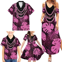 Pink Hawaii Kukui Nut Lei Family Matching Summer Maxi Dress and Hawaiian Shirt Hawaiian Pattern Monstera Tropical Vibes - Polynesian Pride