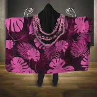 Pink Hawaii Kukui Nut Lei Hooded Blanket Hawaiian Pattern Monstera Tropical Vibes LT14 - Polynesian Pride