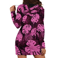Pink Hawaii Kukui Nut Lei Hoodie Dress Hawaiian Pattern Monstera Tropical Vibes - Polynesian Pride