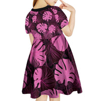 Pink Hawaii Kukui Nut Lei Kid Short Sleeve Dress Hawaiian Pattern Monstera Tropical Vibes LT14 - Polynesian Pride