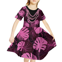 Pink Hawaii Kukui Nut Lei Kid Short Sleeve Dress Hawaiian Pattern Monstera Tropical Vibes LT14 - Polynesian Pride