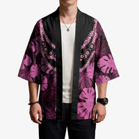Pink Hawaii Kukui Nut Lei Kimono Hawaiian Pattern Monstera Tropical Vibes - Polynesian Pride
