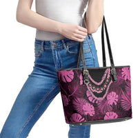 Pink Hawaii Kukui Nut Lei Leather Tote Bag Hawaiian Pattern Monstera Tropical Vibes - Polynesian Pride
