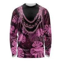 Pink Hawaii Kukui Nut Lei Long Sleeve Shirt Hawaiian Pattern Monstera Tropical Vibes LT14 Unisex Pink - Polynesian Pride