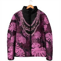 Pink Hawaii Kukui Nut Lei Padded Jacket Hawaiian Pattern Monstera Tropical Vibes LT14 - Polynesian Pride