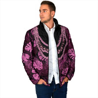 Pink Hawaii Kukui Nut Lei Padded Jacket Hawaiian Pattern Monstera Tropical Vibes LT14 - Polynesian Pride