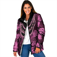Pink Hawaii Kukui Nut Lei Padded Jacket Hawaiian Pattern Monstera Tropical Vibes LT14 Women Pink - Polynesian Pride