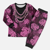 Pink Hawaii Kukui Nut Lei Christmas Pajama Set Hawaiian Pattern Monstera Tropical Vibes LT14 Men Pink - Polynesian Pride