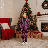 Pink Hawaii Kukui Nut Lei Christmas Pajama Set Hawaiian Pattern Monstera Tropical Vibes LT14 Kid Pink - Polynesian Pride