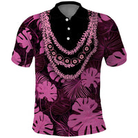 Pink Hawaii Kukui Nut Lei Polo Shirt Hawaiian Pattern Monstera Tropical Vibes LT14 Pink - Polynesian Pride