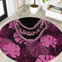Pink Hawaii Kukui Nut Lei Round Carpet Hawaiian Pattern Monstera Tropical Vibes - Polynesian Pride