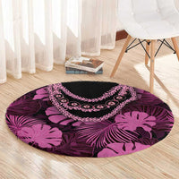 Pink Hawaii Kukui Nut Lei Round Carpet Hawaiian Pattern Monstera Tropical Vibes - Polynesian Pride