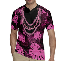 Pink Hawaii Kukui Nut Lei Rugby Jersey Hawaiian Pattern Monstera Tropical Vibes LT14 - Polynesian Pride
