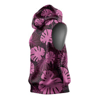 Pink Hawaii Kukui Nut Lei Sleeveless Hoodie Hawaiian Pattern Monstera Tropical Vibes LT14 - Polynesian Pride