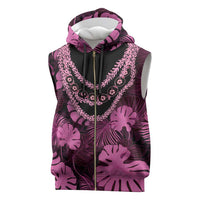 Pink Hawaii Kukui Nut Lei Sleeveless Zip Hoodie Hawaiian Pattern Monstera Tropical Vibes LT14 Pink - Polynesian Pride