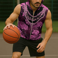 Pink Hawaii Kukui Nut Lei Sleeveless Zip Hoodie Hawaiian Pattern Monstera Tropical Vibes LT14 - Polynesian Pride