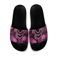 Pink Hawaii Kukui Nut Lei Slide Sandals Hawaiian Pattern Monstera Tropical Vibes - Polynesian Pride