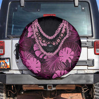 Pink Hawaii Kukui Nut Lei Spare Tire Cover Hawaiian Pattern Monstera Tropical Vibes - Polynesian Pride