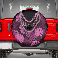 Pink Hawaii Kukui Nut Lei Spare Tire Cover Hawaiian Pattern Monstera Tropical Vibes - Polynesian Pride