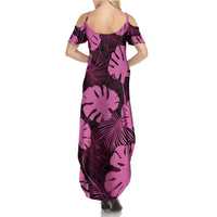 Pink Hawaii Kukui Nut Lei Summer Maxi Dress Hawaiian Pattern Monstera Tropical Vibes LT14 - Polynesian Pride