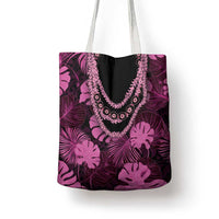 Pink Hawaii Kukui Nut Lei Tote Bag Hawaiian Pattern Monstera Tropical Vibes - Polynesian Pride