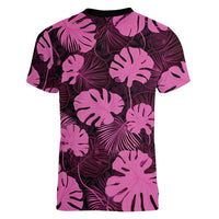 Pink Hawaii Kukui Nut Lei Women V-Neck T-Shirt Hawaiian Pattern Monstera Tropical Vibes LT14 - Polynesian Pride