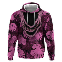 Pink Hawaii Kukui Nut Lei Zip Hoodie Hawaiian Pattern Monstera Tropical Vibes - Polynesian Pride