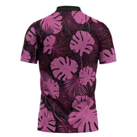 Pink Hawaii Kukui Nut Lei Zipper Polo Shirt Hawaiian Pattern Monstera Tropical Vibes LT14 - Polynesian Pride