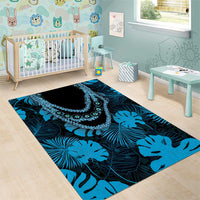 Blue Hawaii Kukui Nut Lei Area Rug Hawaiian Pattern Monstera Tropical Vibes - Polynesian Pride