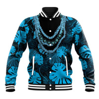 Blue Hawaii Kukui Nut Lei Baseball Jacket Hawaiian Pattern Monstera Tropical Vibes LT14 Unisex Blue - Polynesian Pride