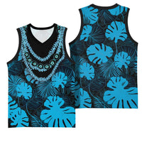 Blue Hawaii Kukui Nut Lei Basketball Jersey Hawaiian Pattern Monstera Tropical Vibes LT14 - Polynesian Pride