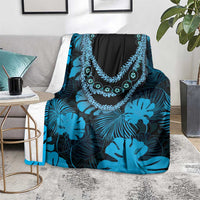Blue Hawaii Kukui Nut Lei Blanket Hawaiian Pattern Monstera Tropical Vibes - Polynesian Pride