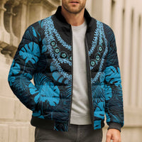 Blue Hawaii Kukui Nut Lei Bomber Puffer Jacket Hawaiian Pattern Monstera Tropical Vibes LT14 - Polynesian Pride