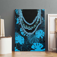 Blue Hawaii Kukui Nut Lei Canvas Wall Art Hawaiian Pattern Monstera Tropical Vibes - Polynesian Pride