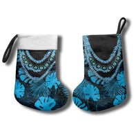 Blue Hawaii Kukui Nut Lei Christmas Stocking Hawaiian Pattern Monstera Tropical Vibes - Polynesian Pride