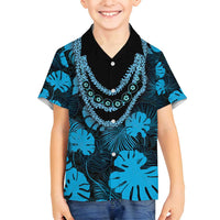 Blue Hawaii Kukui Nut Lei Family Matching Off Shoulder Maxi Dress and Hawaiian Shirt Hawaiian Pattern Monstera Tropical Vibes - Polynesian Pride