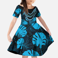 Blue Hawaii Kukui Nut Lei Family Matching Short Sleeve Bodycon Dress and Hawaiian Shirt Hawaiian Pattern Monstera Tropical Vibes - Polynesian Pride