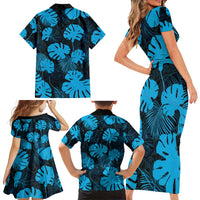 Blue Hawaii Kukui Nut Lei Family Matching Short Sleeve Bodycon Dress and Hawaiian Shirt Hawaiian Pattern Monstera Tropical Vibes - Polynesian Pride