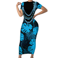 Blue Hawaii Kukui Nut Lei Family Matching Short Sleeve Bodycon Dress and Hawaiian Shirt Hawaiian Pattern Monstera Tropical Vibes - Polynesian Pride