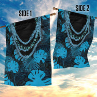 Blue Hawaii Kukui Nut Lei Garden Flag Hawaiian Pattern Monstera Tropical Vibes - Polynesian Pride