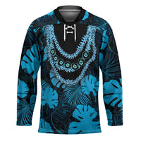Blue Hawaii Kukui Nut Lei Hockey Jersey Hawaiian Pattern Monstera Tropical Vibes LT14 Unisex Blue - Polynesian Pride