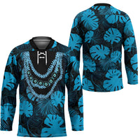Blue Hawaii Kukui Nut Lei Hockey Jersey Hawaiian Pattern Monstera Tropical Vibes - Polynesian Pride
