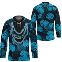 Blue Hawaii Kukui Nut Lei Hockey Jersey Hawaiian Pattern Monstera Tropical Vibes LT14 - Polynesian Pride
