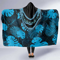 Blue Hawaii Kukui Nut Lei Hooded Blanket Hawaiian Pattern Monstera Tropical Vibes LT14 One Size Blue - Polynesian Pride